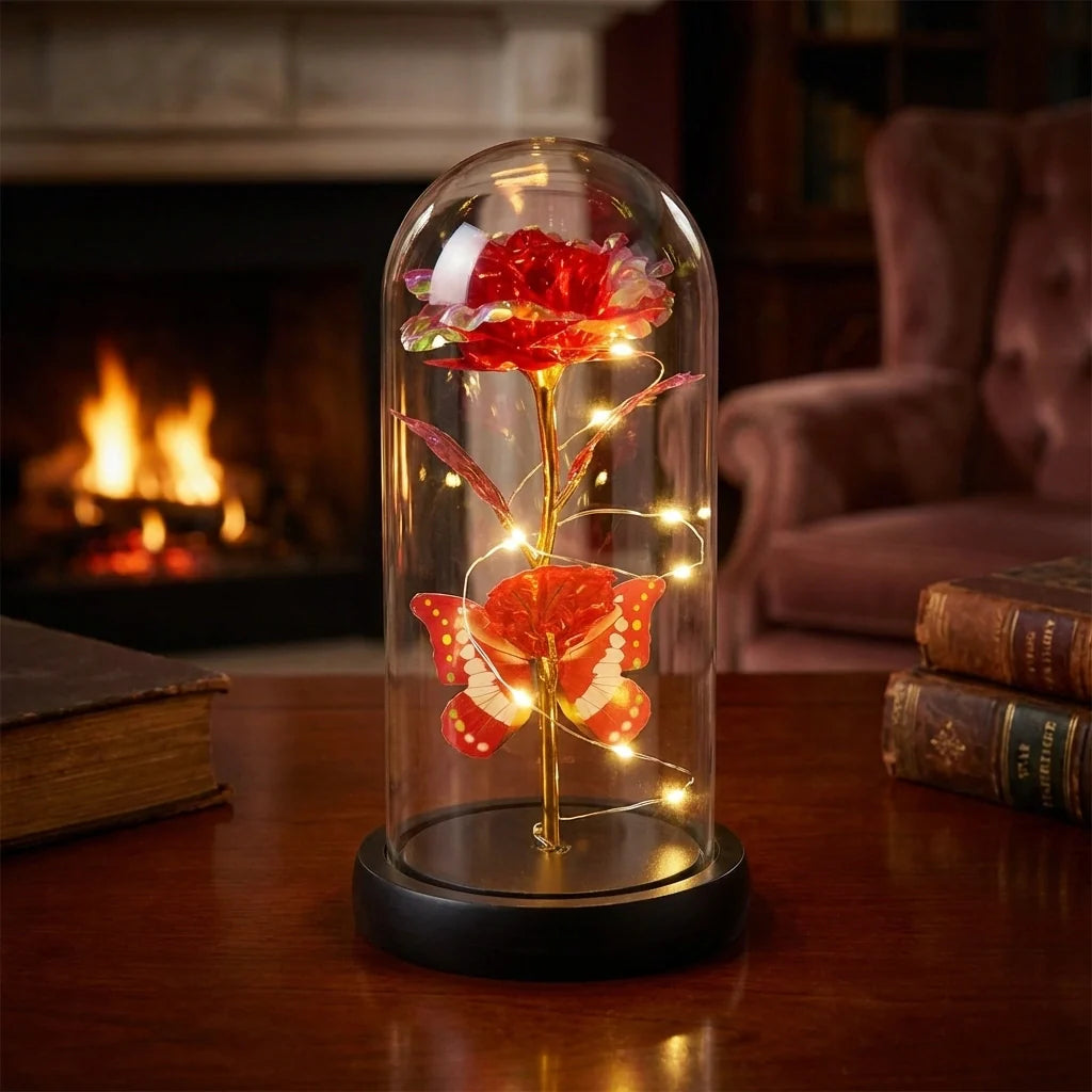 Elegant Led Eternal Rose In Plastic Dome (1 Pc  Battery Not Included)