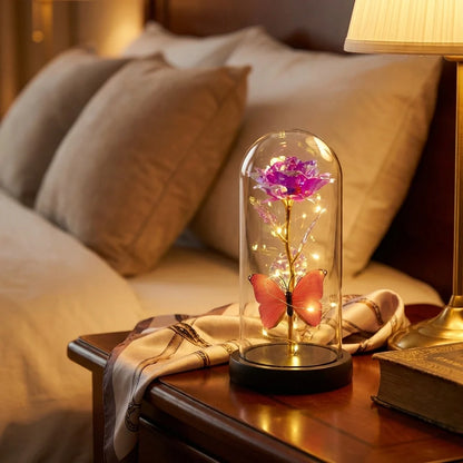 Led Decorative Rose With Butterfly In Transparent Plastic Dome (1 Pc  Battery Not Included)