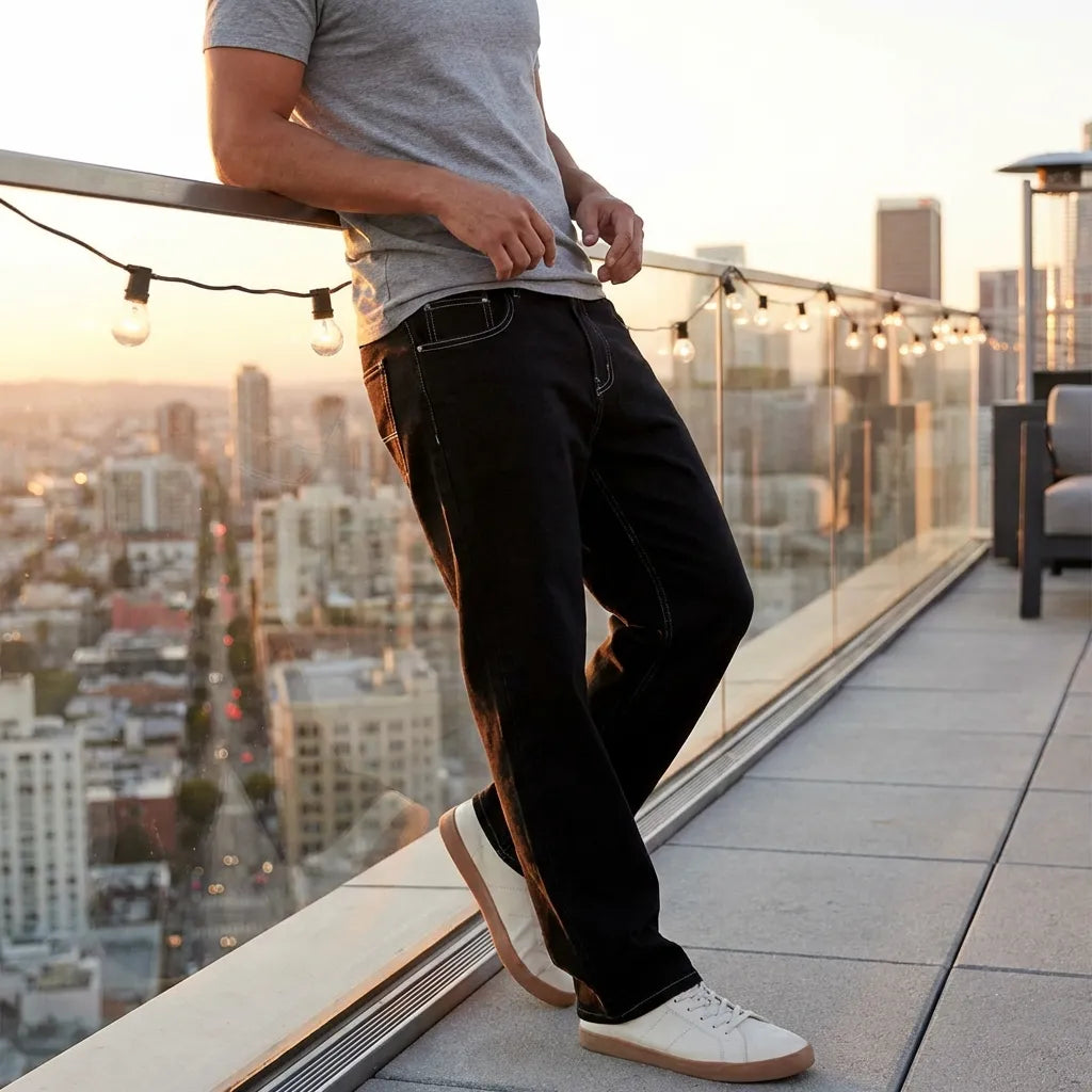 Men's Loose Fit Mid Rise Black Jeans