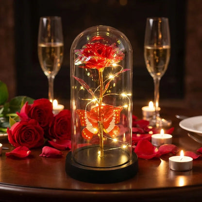 Elegant Led Eternal Rose In Plastic Dome (1 Pc  Battery Not Included)