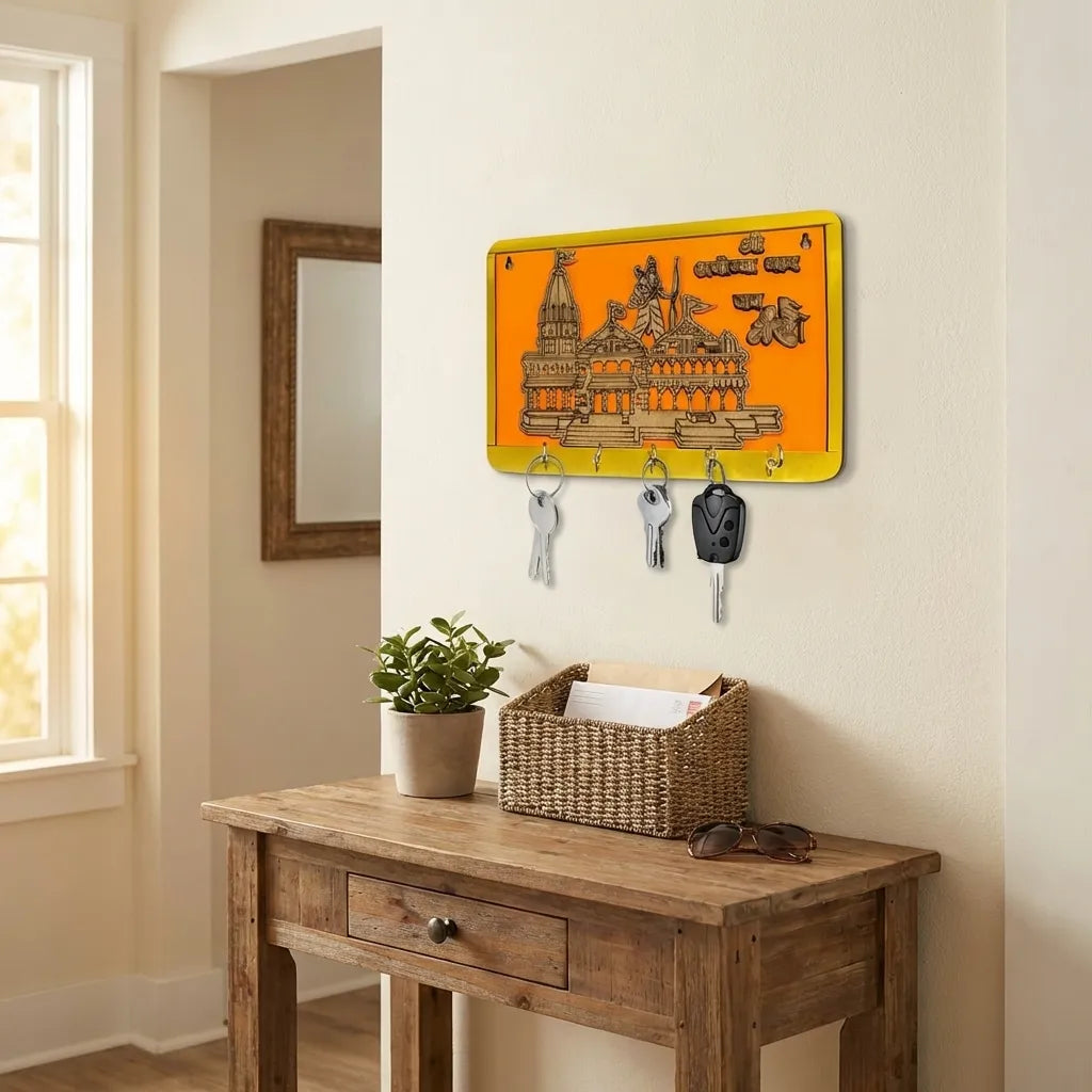 Shree Ram Mandir Ayodhya Model Wooden Key Holder