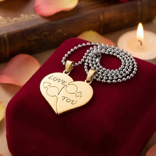 Nest Love You Hearth Shape Gold Plated Pendant Chain For Couple