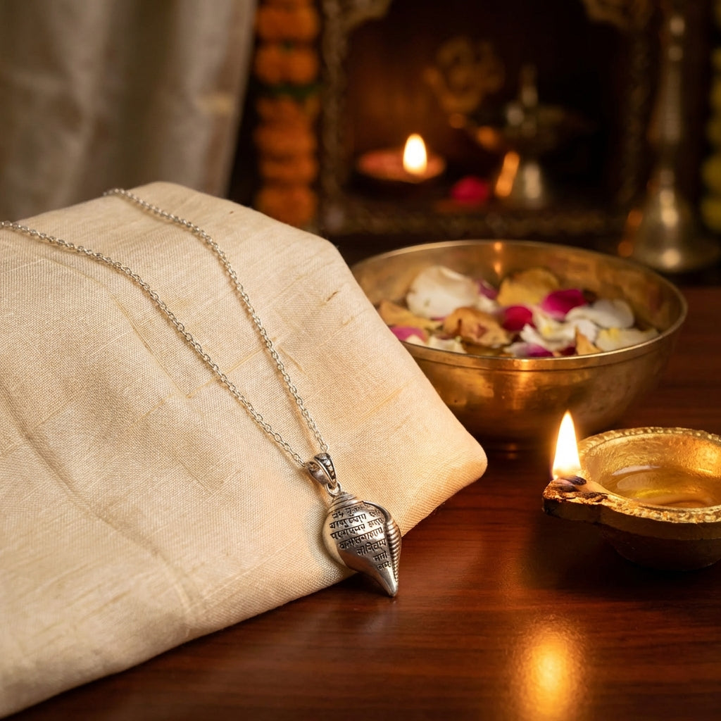 Silver Shankha Pendant with Chain