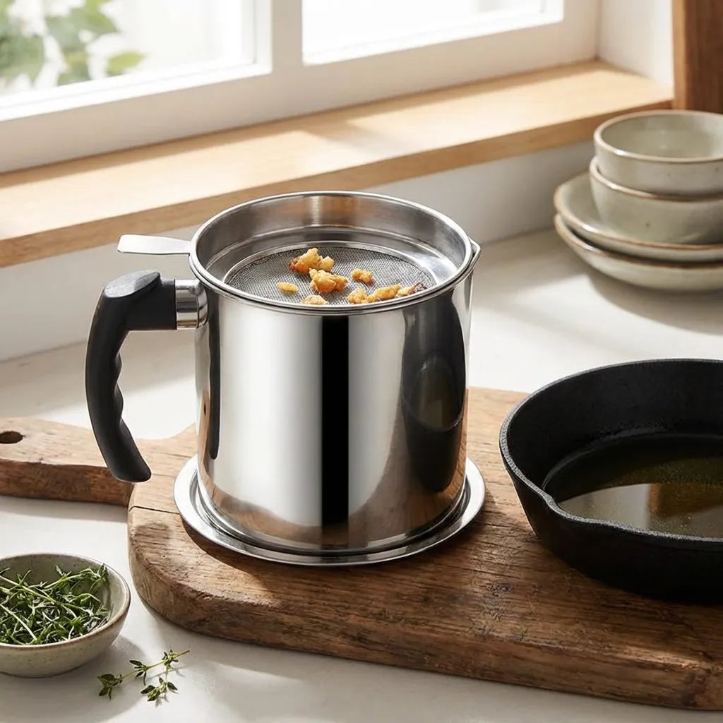 Stainless Steel Oil Pot With Filter & Lid