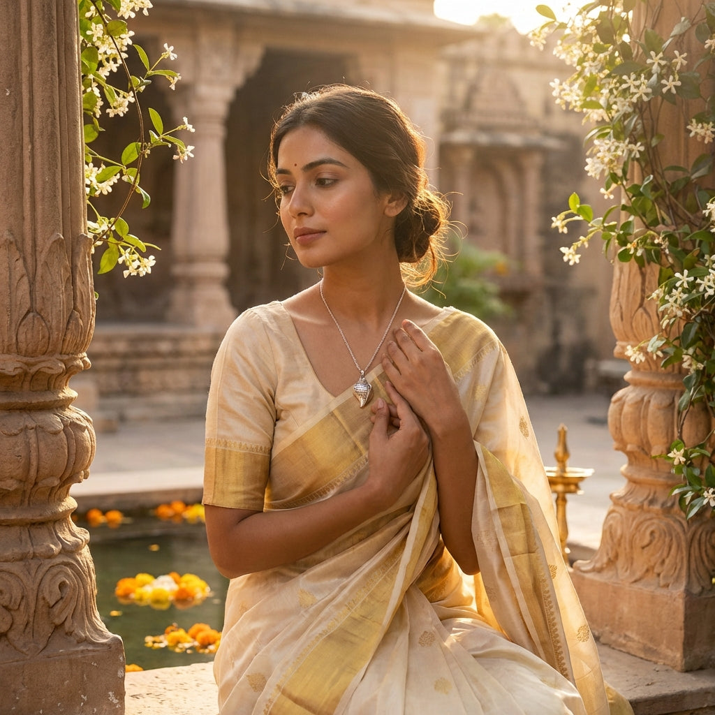 Silver Shankha Pendant with Chain