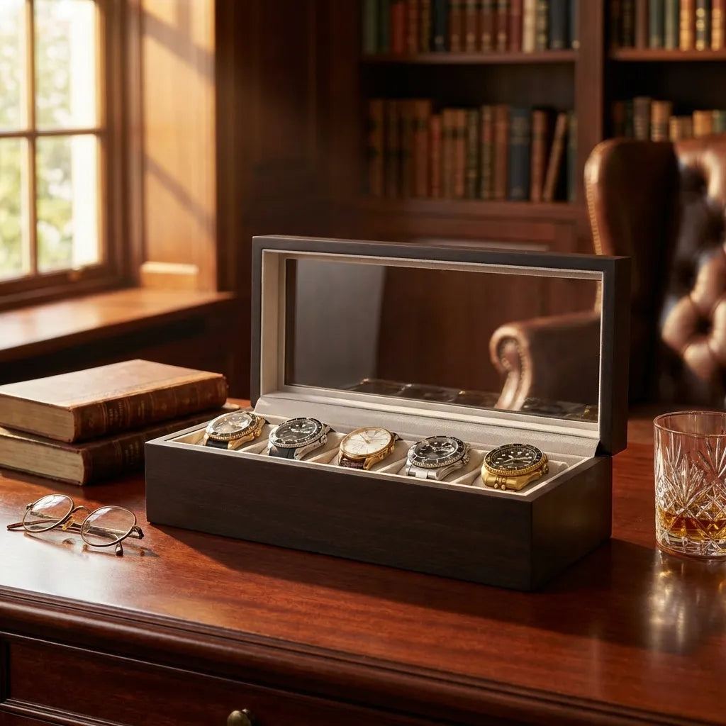 Wood Watch Box Organizer with Glass Display