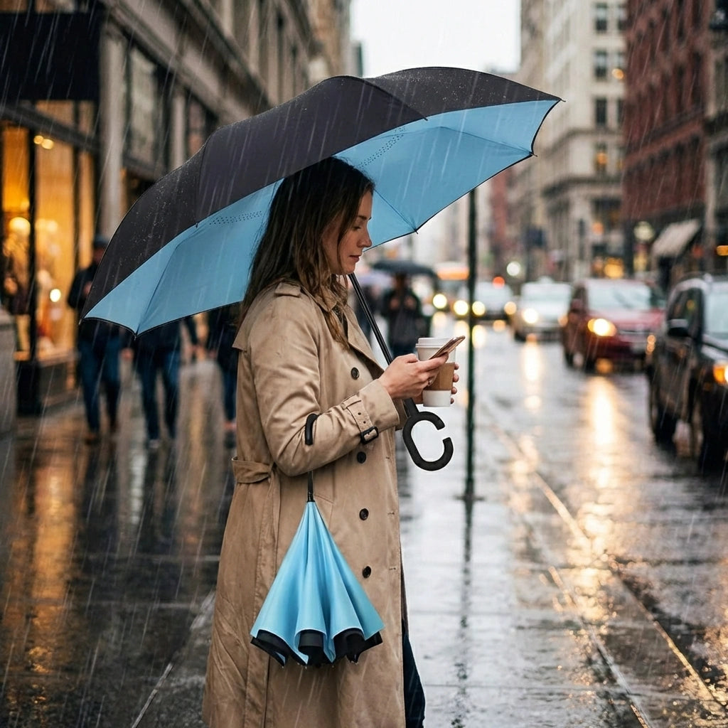 Double Layer Inverted Reversible Umbrella