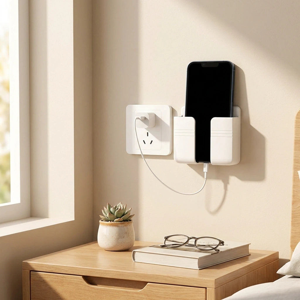 Wall Mounted Mobile Holder With Adhesive Strips& Charging Holder