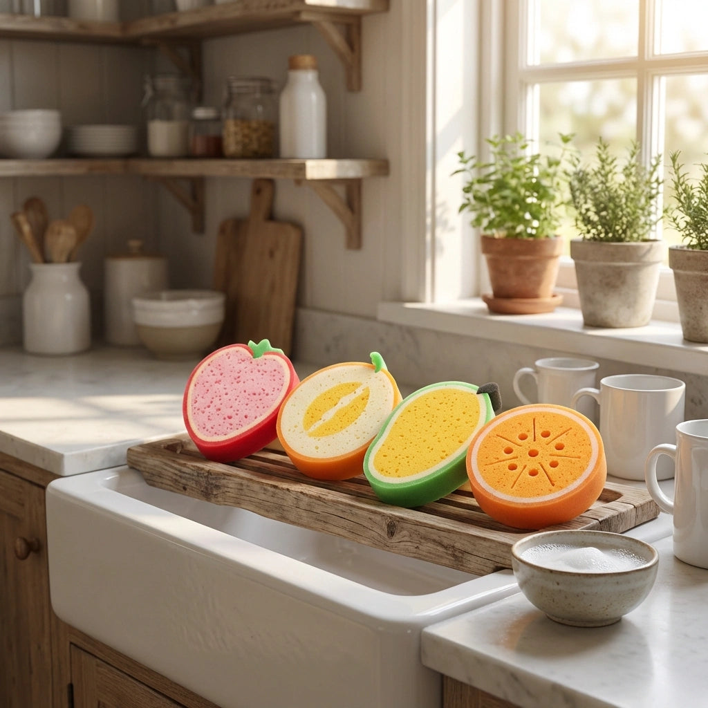 Cleaning Sponge- Fruits Shaped Kitchen/Bathroom Wash Cleaning Sponge (Pack of 4)