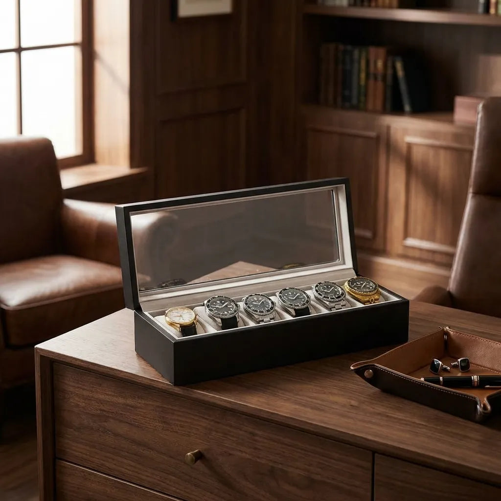 Wood Watch Box Organizer with Glass Display