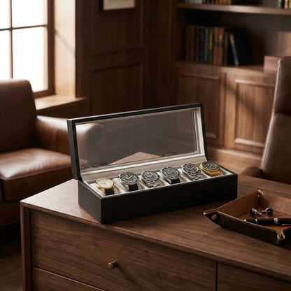 Wood Watch Box Organizer with Glass Display