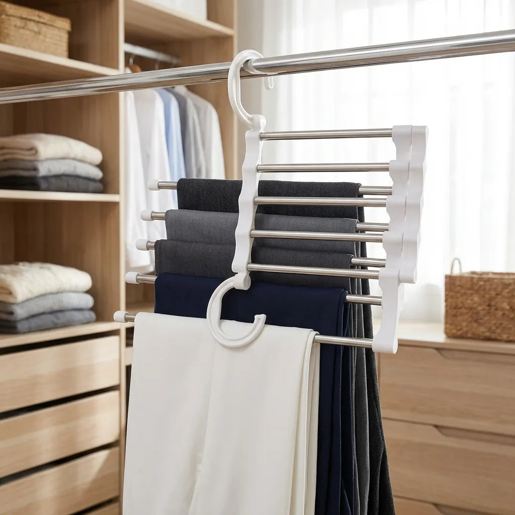 Hanger-5 In 1 Stainless Steel Multifunction Retractable Rack Trouser Hanger(Pack of 2)