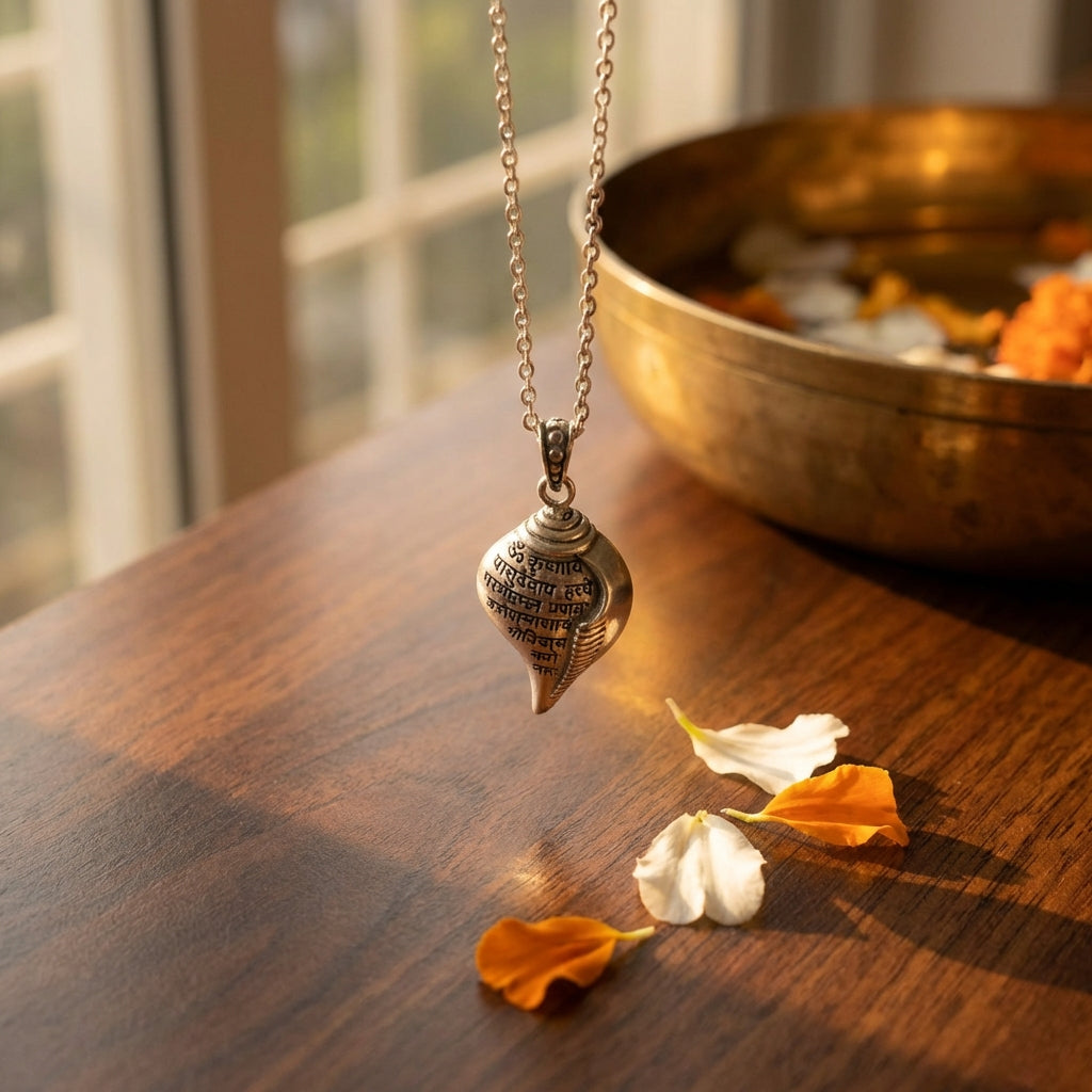 Silver Shankha Pendant with Chain
