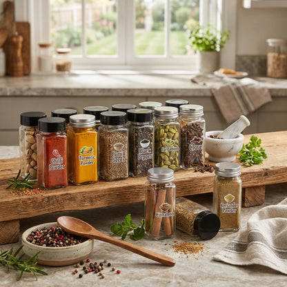 3D Waterproof Kitchen Spice Jar Label Stickers (Pack of 1 - 60 Stickers)