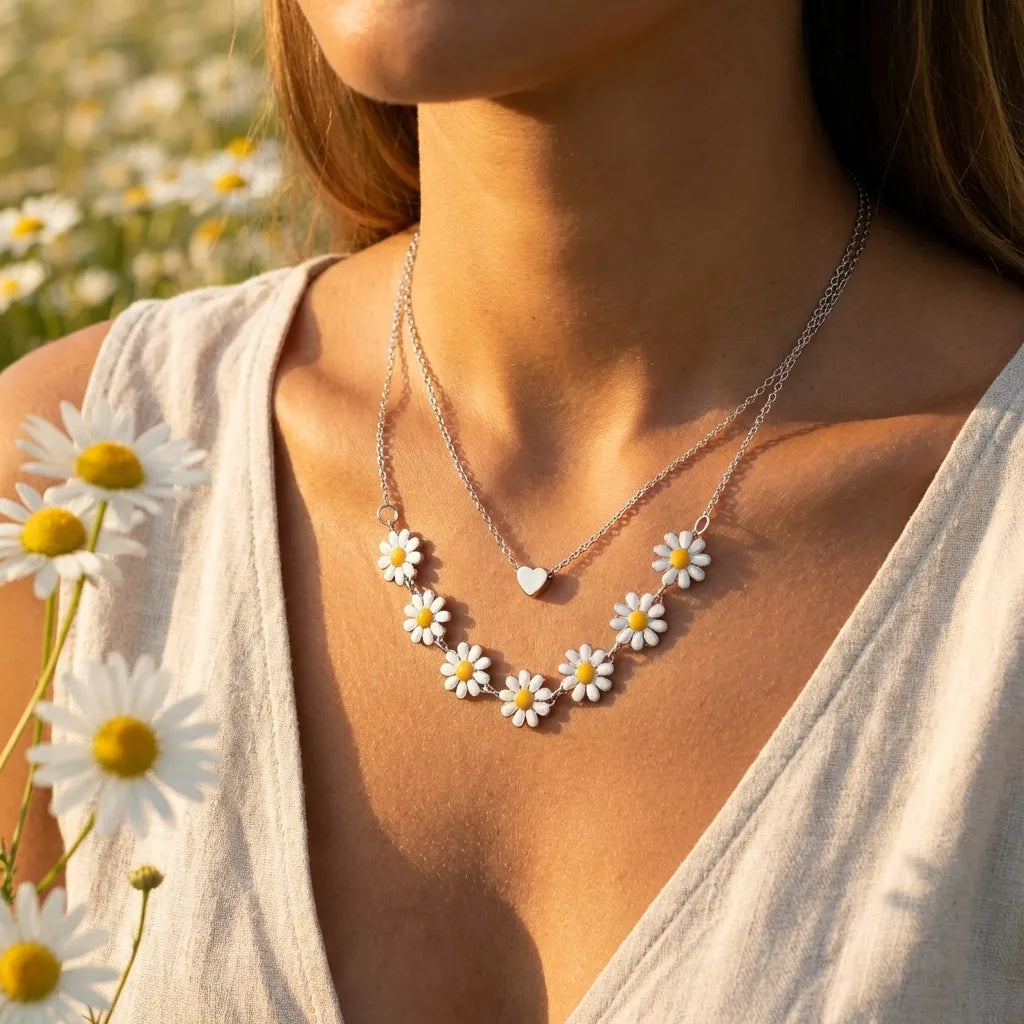 Daisy Heart Layered Necklace