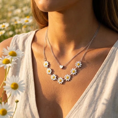 Daisy Heart Layered Necklace