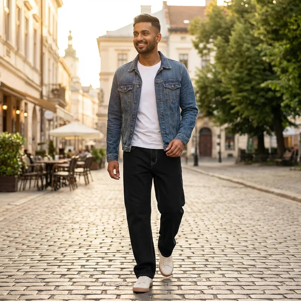 Men's Loose Fit Mid Rise Black Jeans