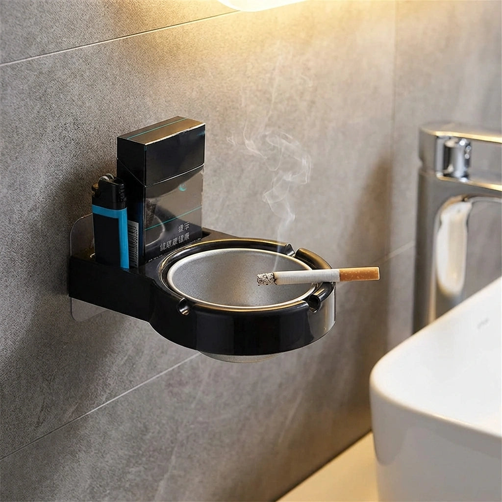 Stainless Steel Wall-Mounted Ashtray & Cigarette Lighter Storage Rack