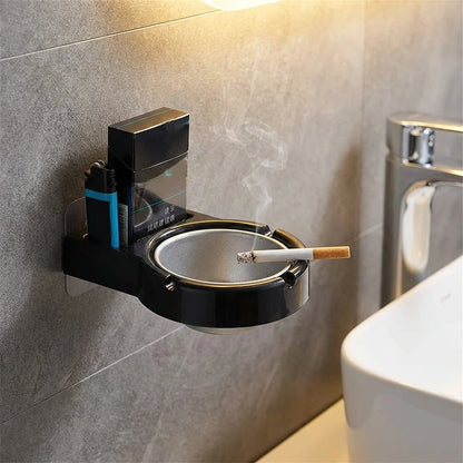 Stainless Steel Wall-Mounted Ashtray & Cigarette Lighter Storage Rack