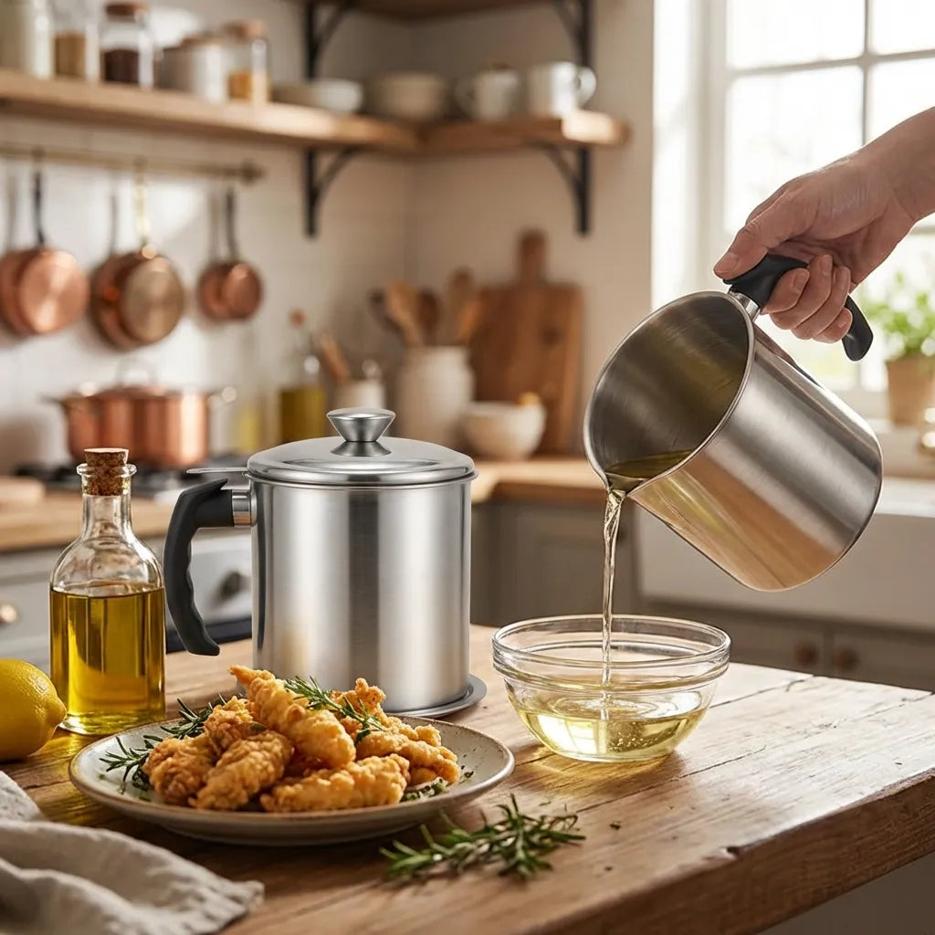 Stainless Steel Oil Pot With Filter & Lid