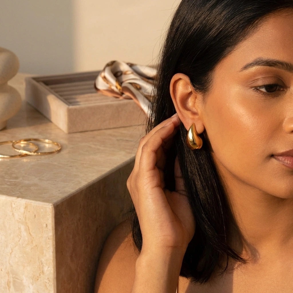 Gold Teardrop Statement Earrings
