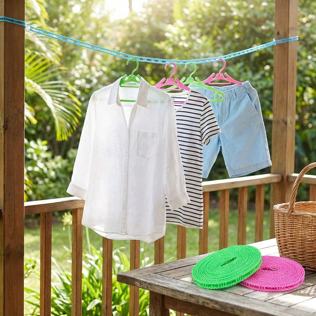 Anti-Slip Clothes Washing Line Drying Nylon Rope with Hooks