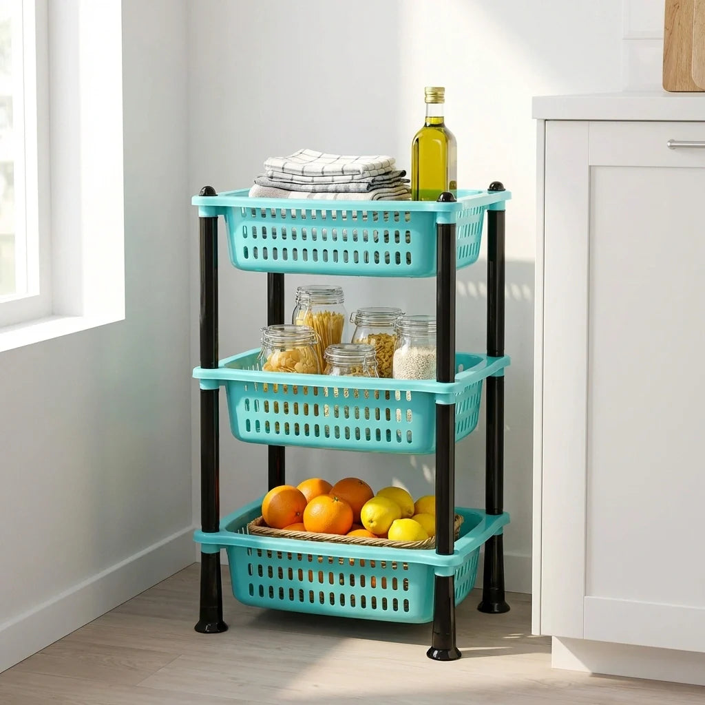 3 Layer Squre Kitchen Trolley Basket