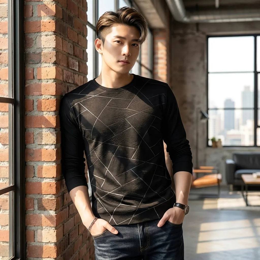 Printed Black Cotton Tee