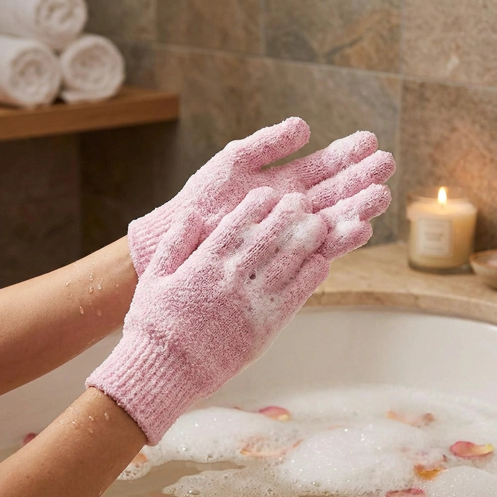 Soft textured bath gloves
