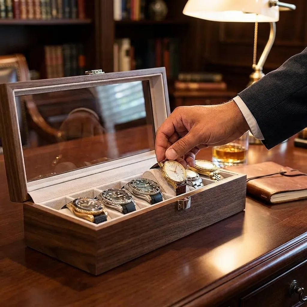 Wood Watch Box Organizer with Glass Display