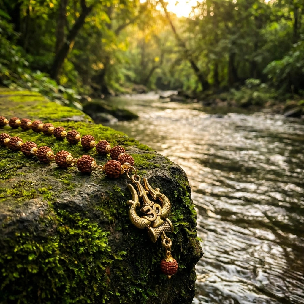 Rudraksha Mala with OM Trishul Pendant – 108+1 Beads