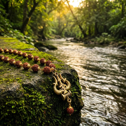 Rudraksha Mala with OM Trishul Pendant – 108+1 Beads