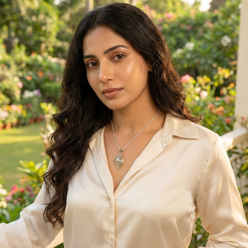 Silver Shankha Pendant with Chain