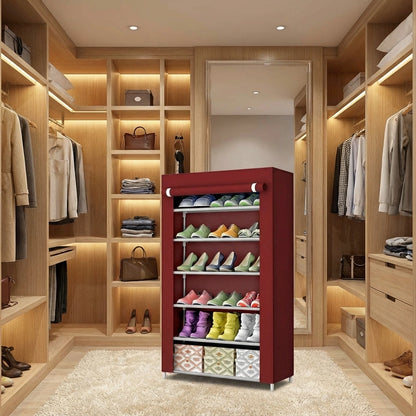 Shoe Rack Stand- 6 Layer Steel Tube And Plastic Dustproof & Damp-proof Portable Collapsible Shoe Rack Stand(6 Shelves)