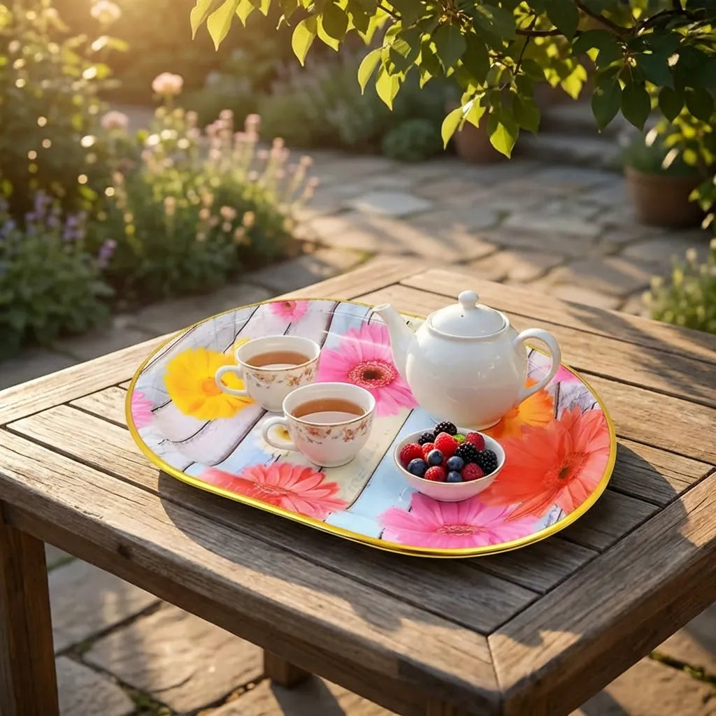 Plastic Flower Printed Design Serving Tray