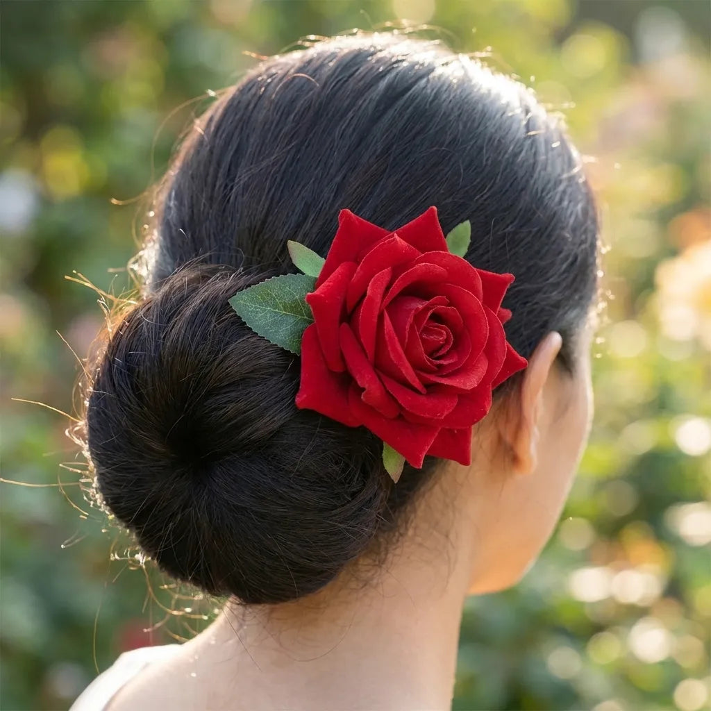 Red Rose Hair Clips