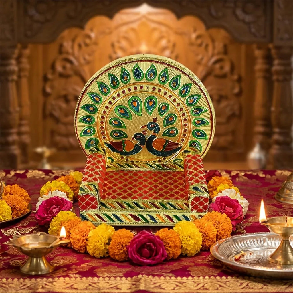 Meenakari Work Laddu Gopal Singhasan For Pooja Mandir (2 Pc Set)