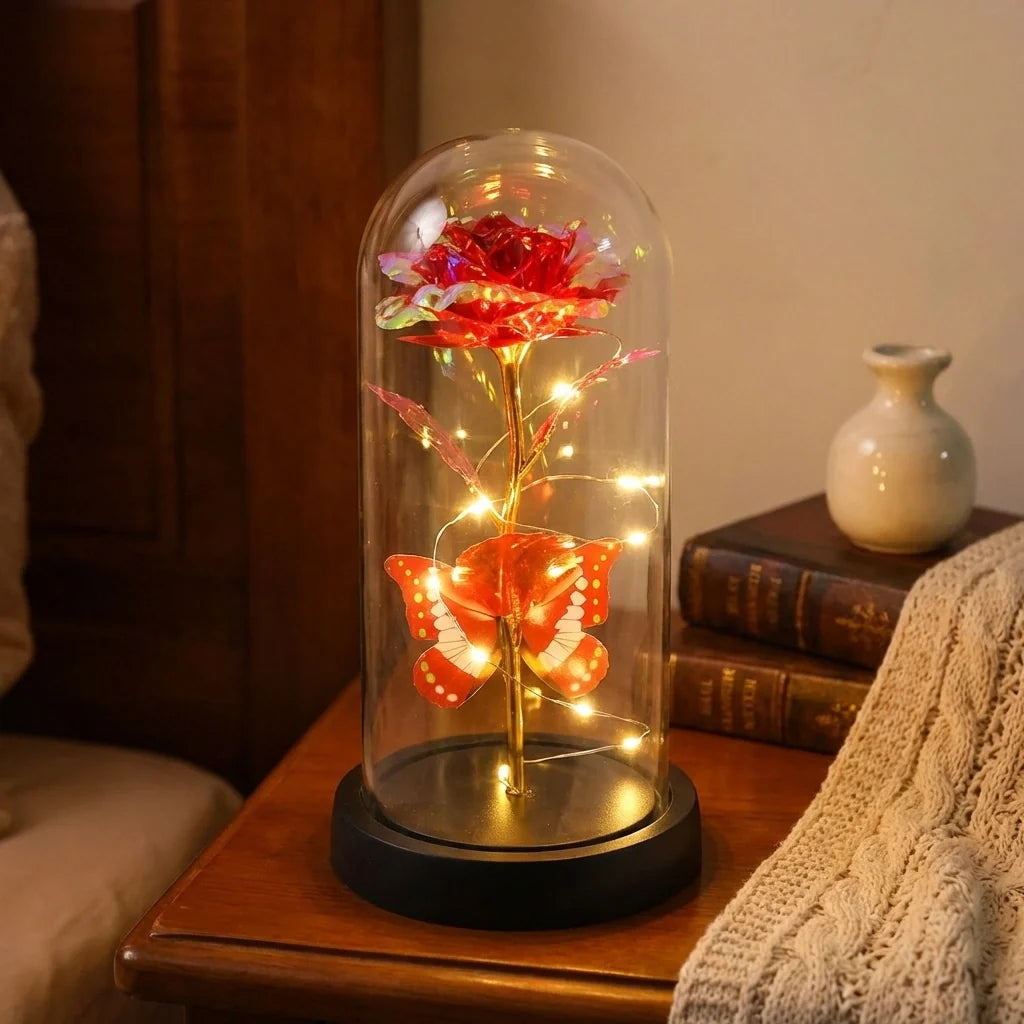 Elegant Led Eternal Rose In Plastic Dome (1 Pc  Battery Not Included)