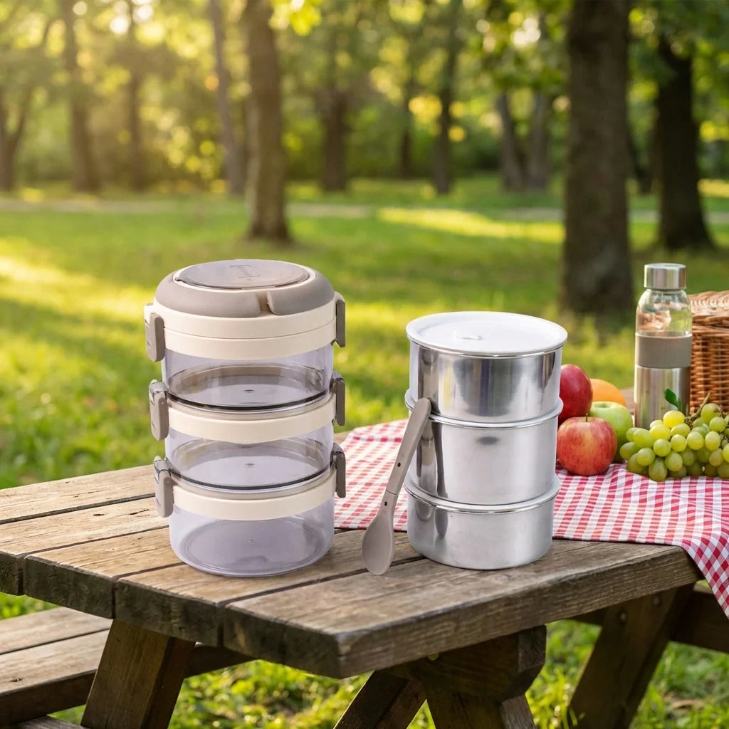 Ganesh Steko-3 Triple Layer Stainless Steel Insulated Lunch Box Set
