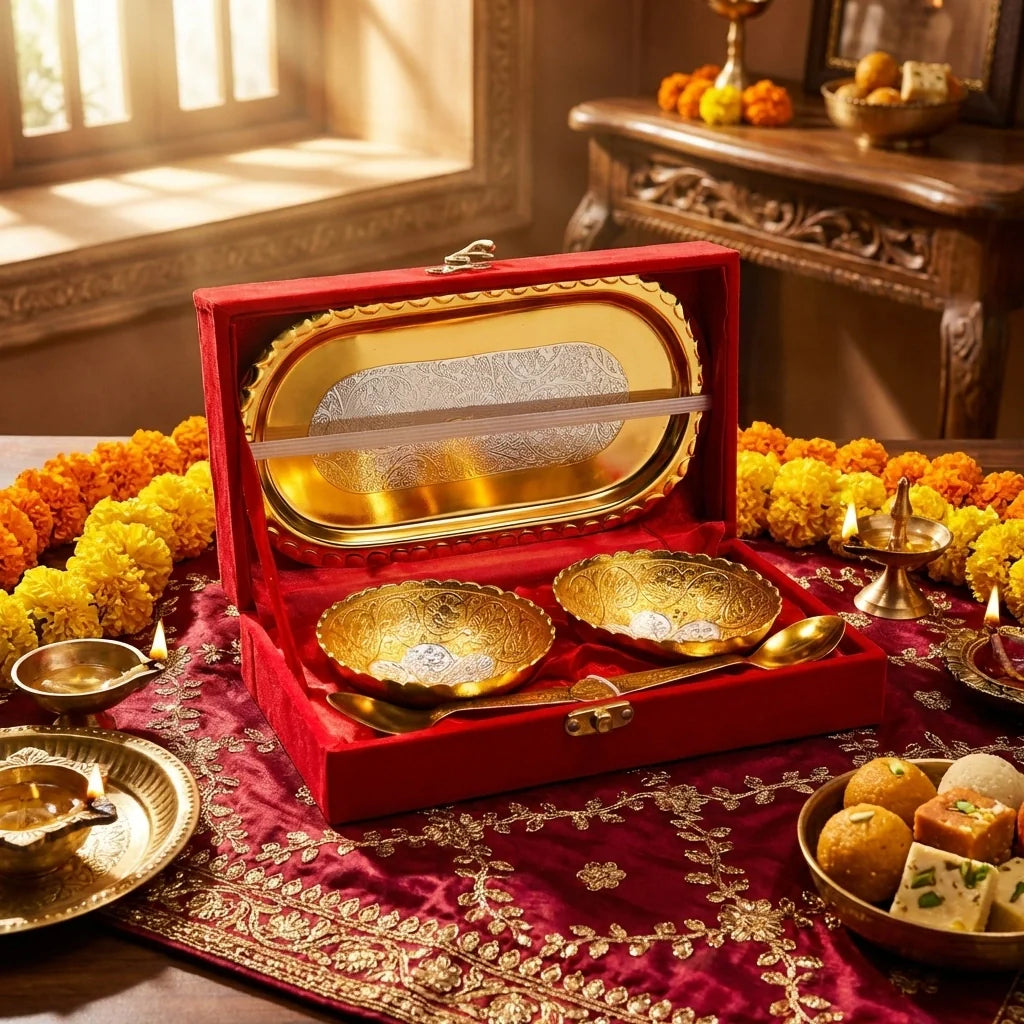 Plated Bowl Tray Set