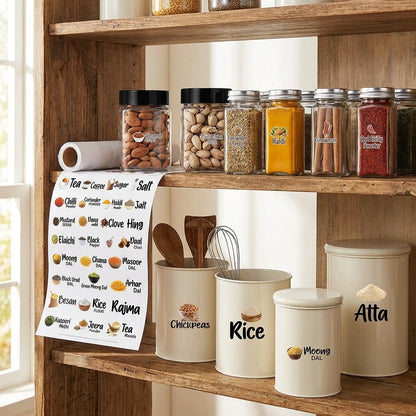 3D Waterproof Kitchen Spice Jar Label Stickers (Pack of 1 - 60 Stickers)
