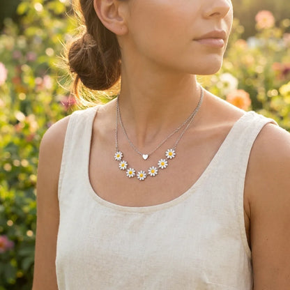 Daisy Heart Layered Necklace