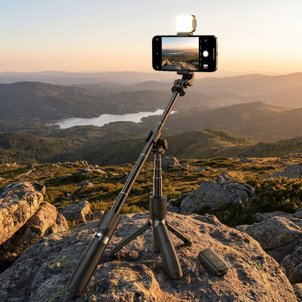 Extendable Flash 3-in-1 Selfie Stick Tripod with Bluetooth Remote