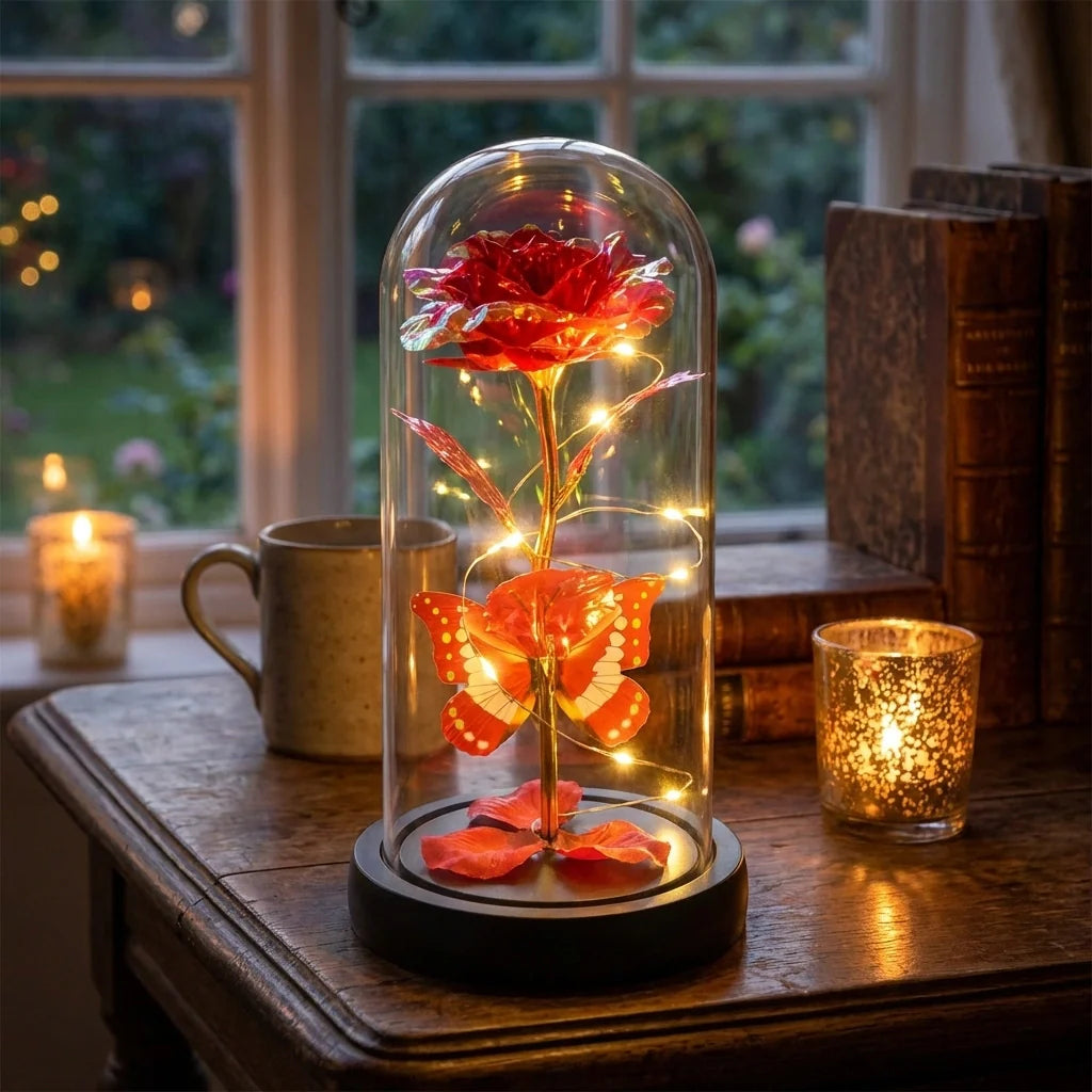 Elegant Led Eternal Rose In Plastic Dome (1 Pc  Battery Not Included)
