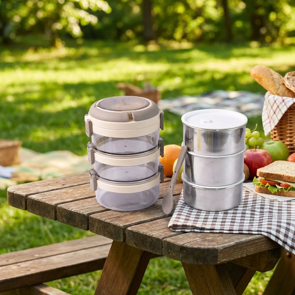 Ganesh Steko-3 Triple Layer Stainless Steel Insulated Lunch Box Set