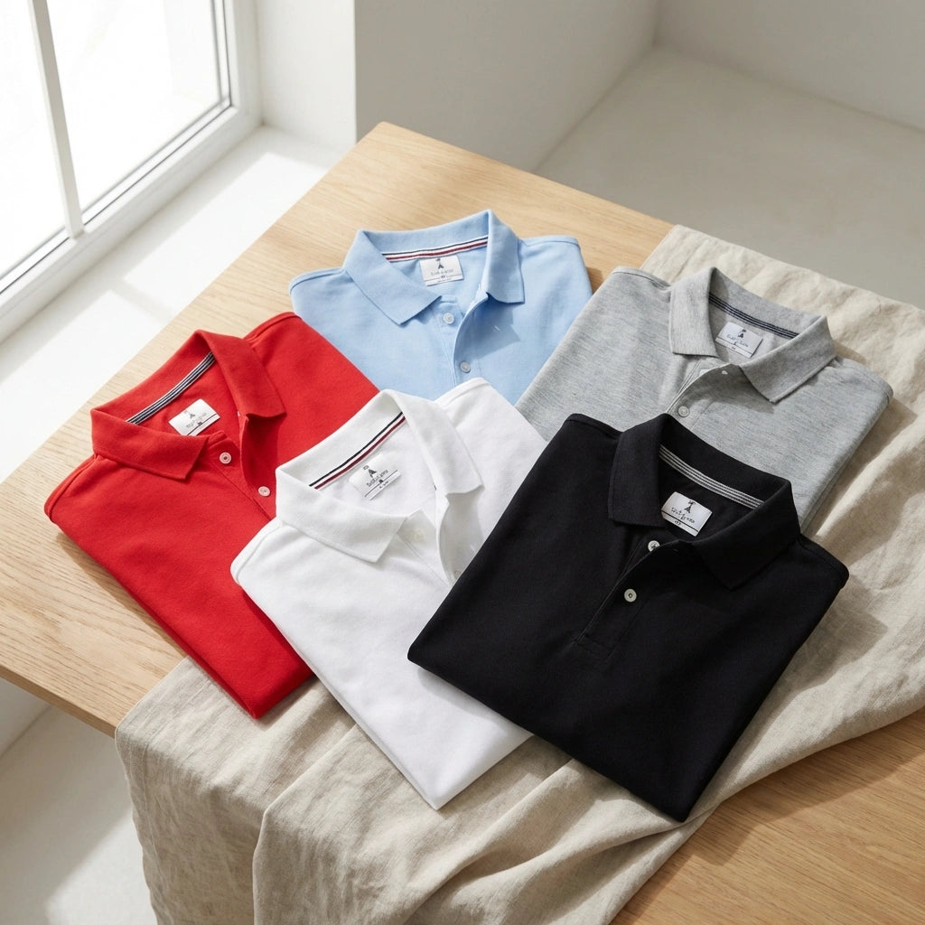 Plane Matty Solid Half Sleeves Mens Polo neck T-Shirt Pack Of 5