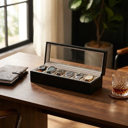 Wood Watch Box Organizer with Glass Display