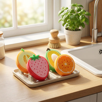 Cleaning Sponge- Fruits Shaped Kitchen/Bathroom Wash Cleaning Sponge (Pack of 4)