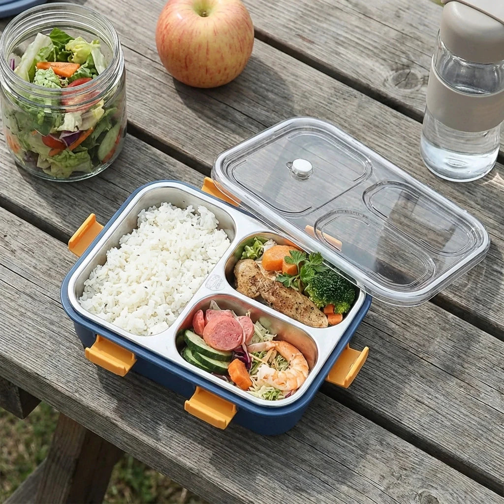 3-Compartment Steel Lunch Box