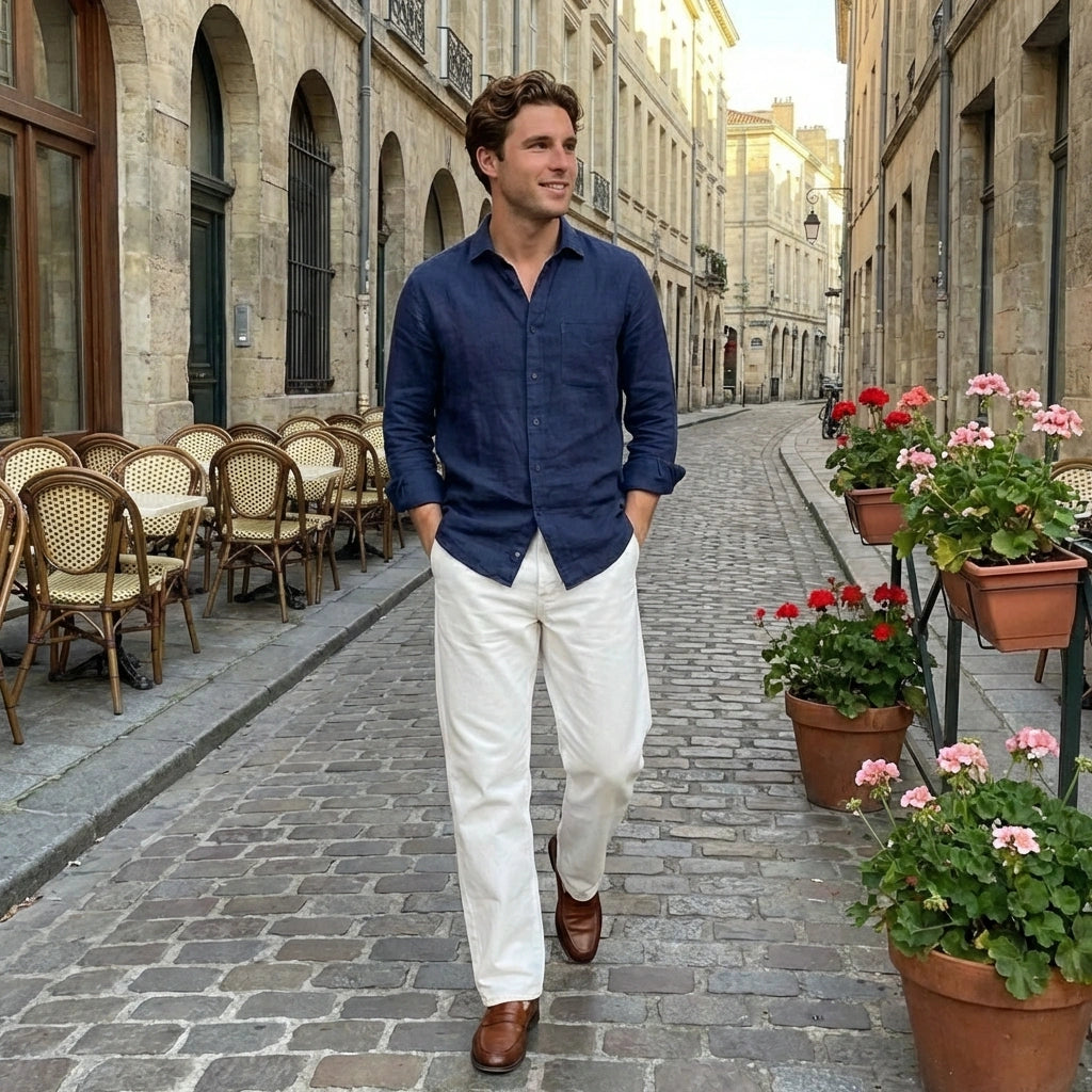 Men's Loose Fit Mid Rise White Jeans